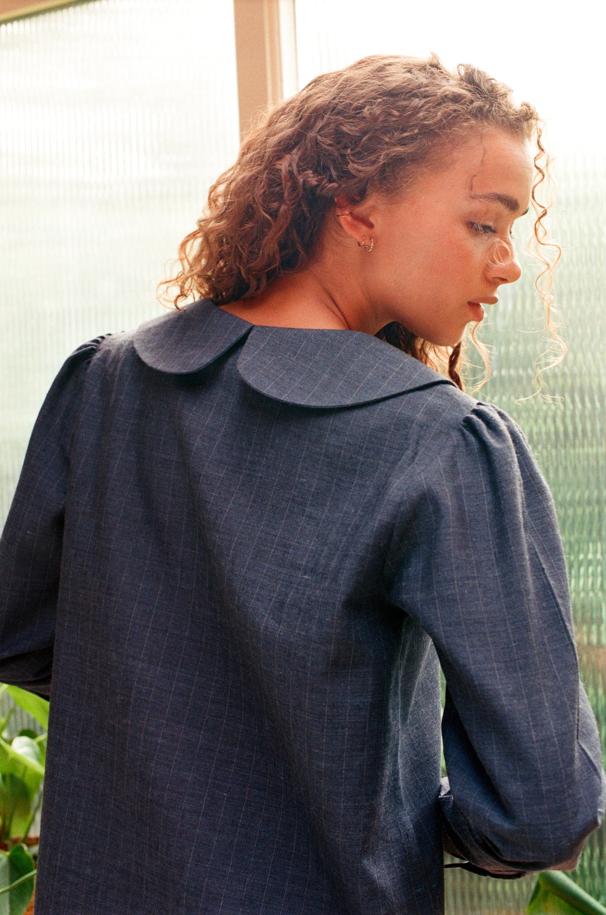Claudine Wool Linen Overshirt  - Navy Pinstripe