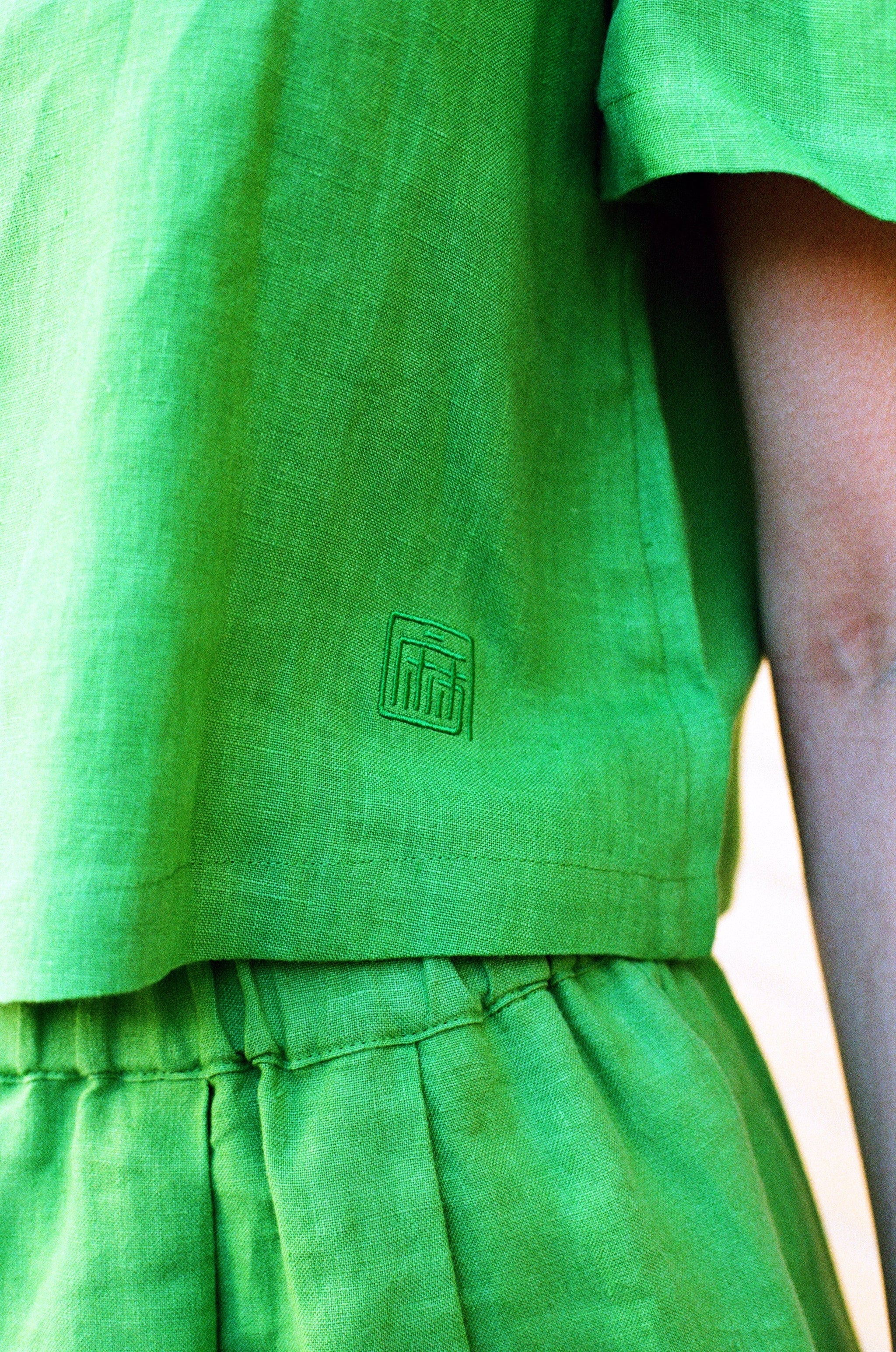 Frances Linen Cropped Blouse  - Jade - Delivery from April 2026