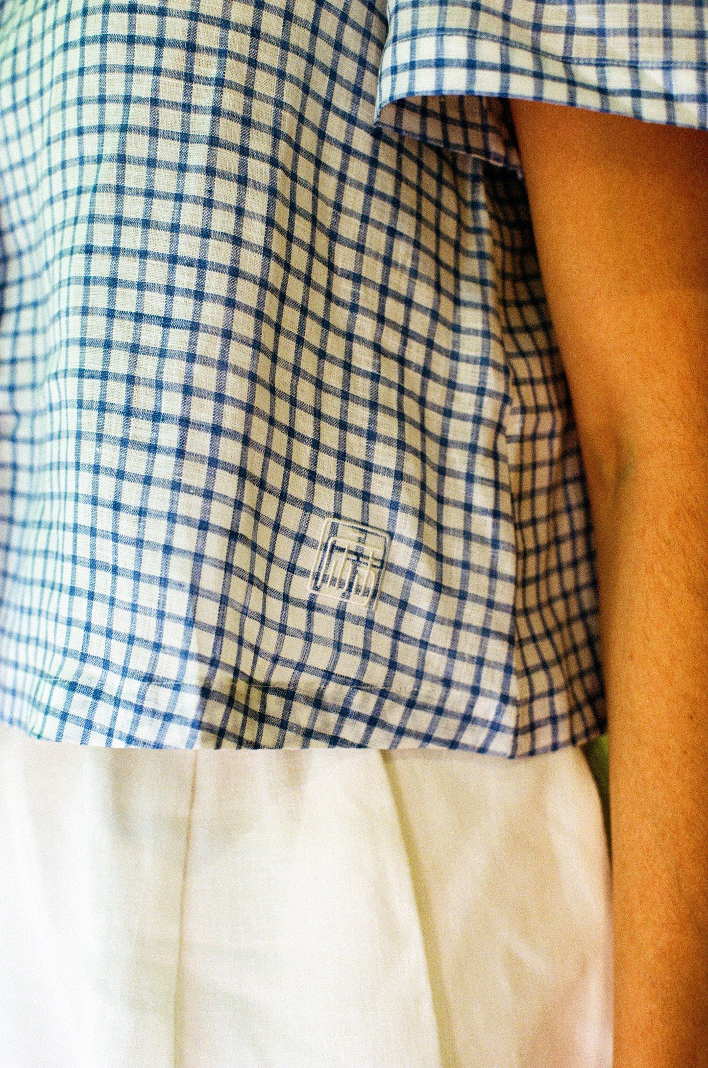 Frances Linen Cropped Blouse  - Royal Blue Gingham - Some sizes are on pre-order for delivery from April 2026