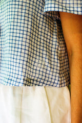 Frances Linen Cropped Blouse  - Royal Blue Gingham - Some sizes are on pre-order for delivery from April 2026