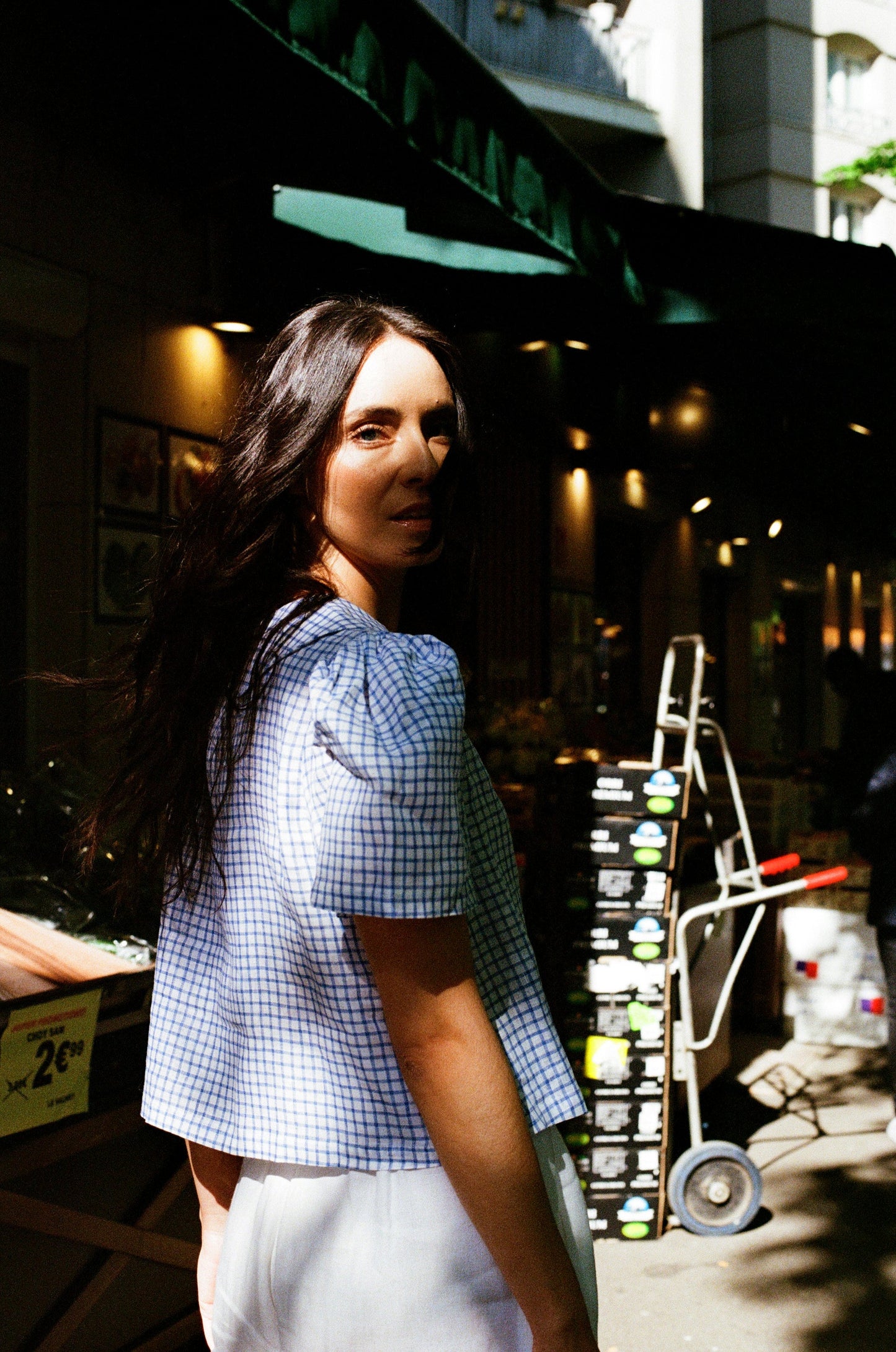 Frances Linen Cropped Blouse  - Royal Blue Gingham - Some sizes are on pre-order for delivery from April 2026