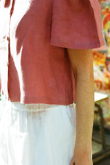 Frances Linen Cropped Blouse  - Berry - Delivery from April 2026