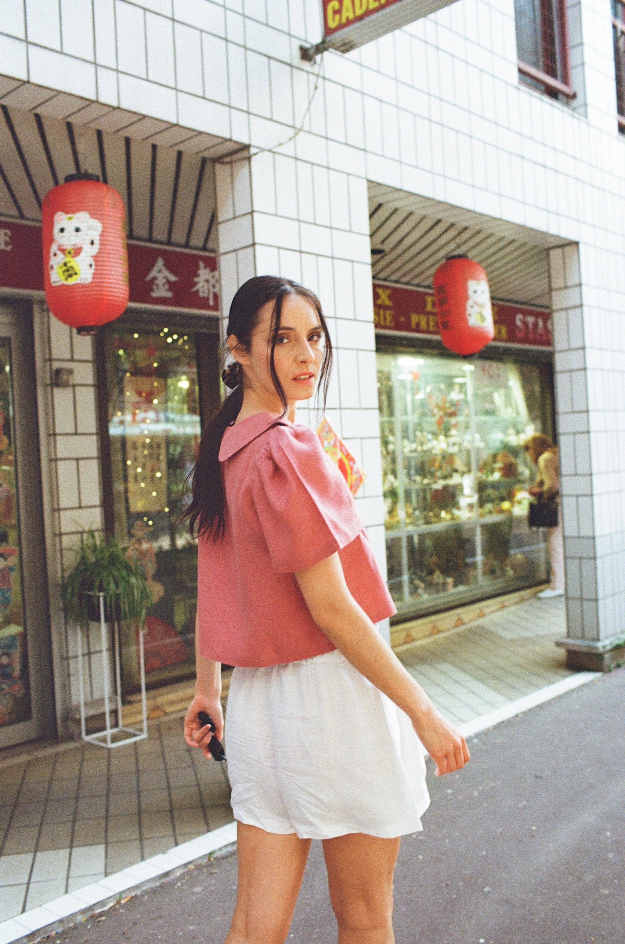 Frances Linen Cropped Blouse  - Berry - Delivery from April 2026