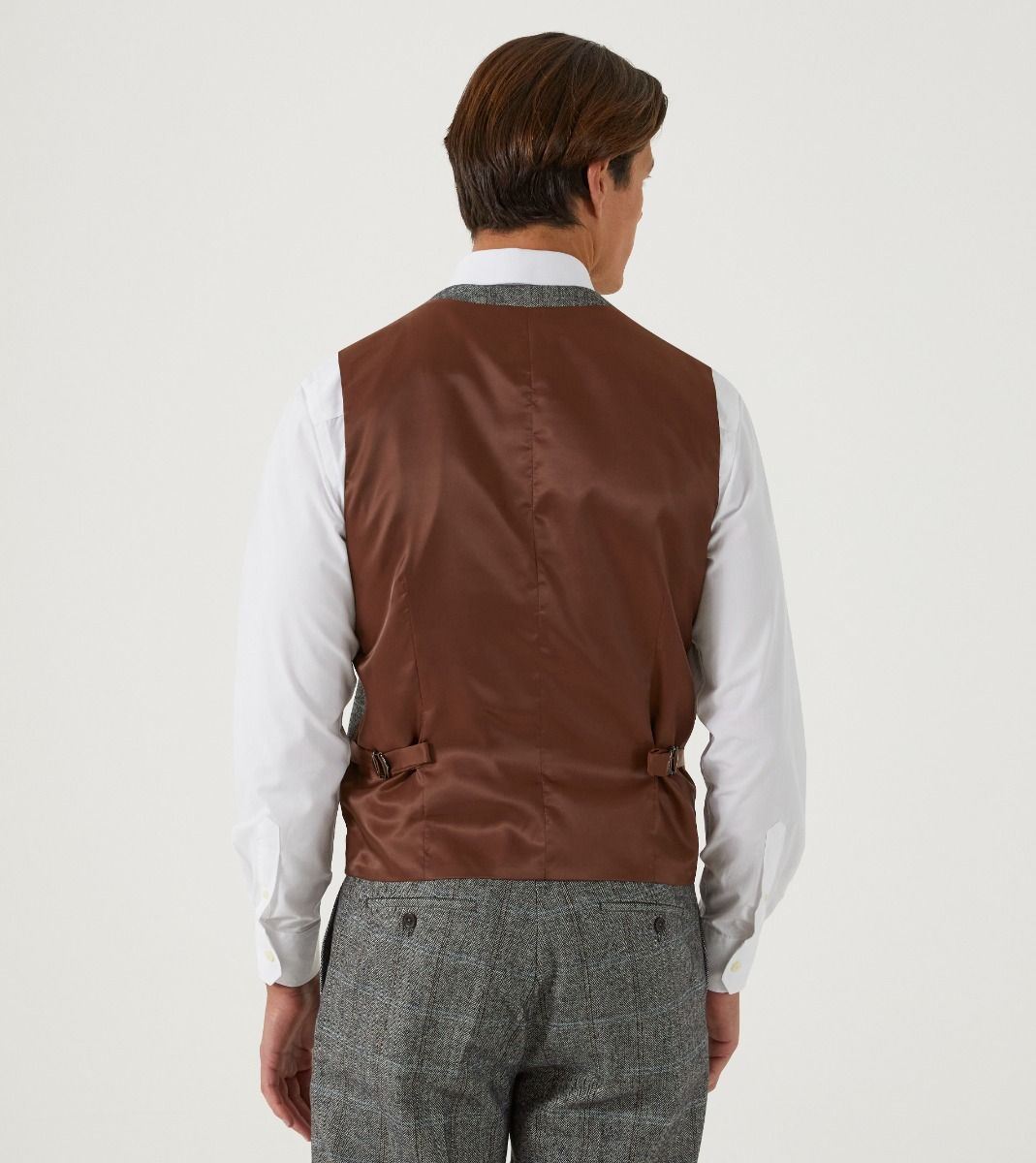 Skopes Rowan Suit Waistcoat For Men in Grey Herringbone Check, 34R to 62R