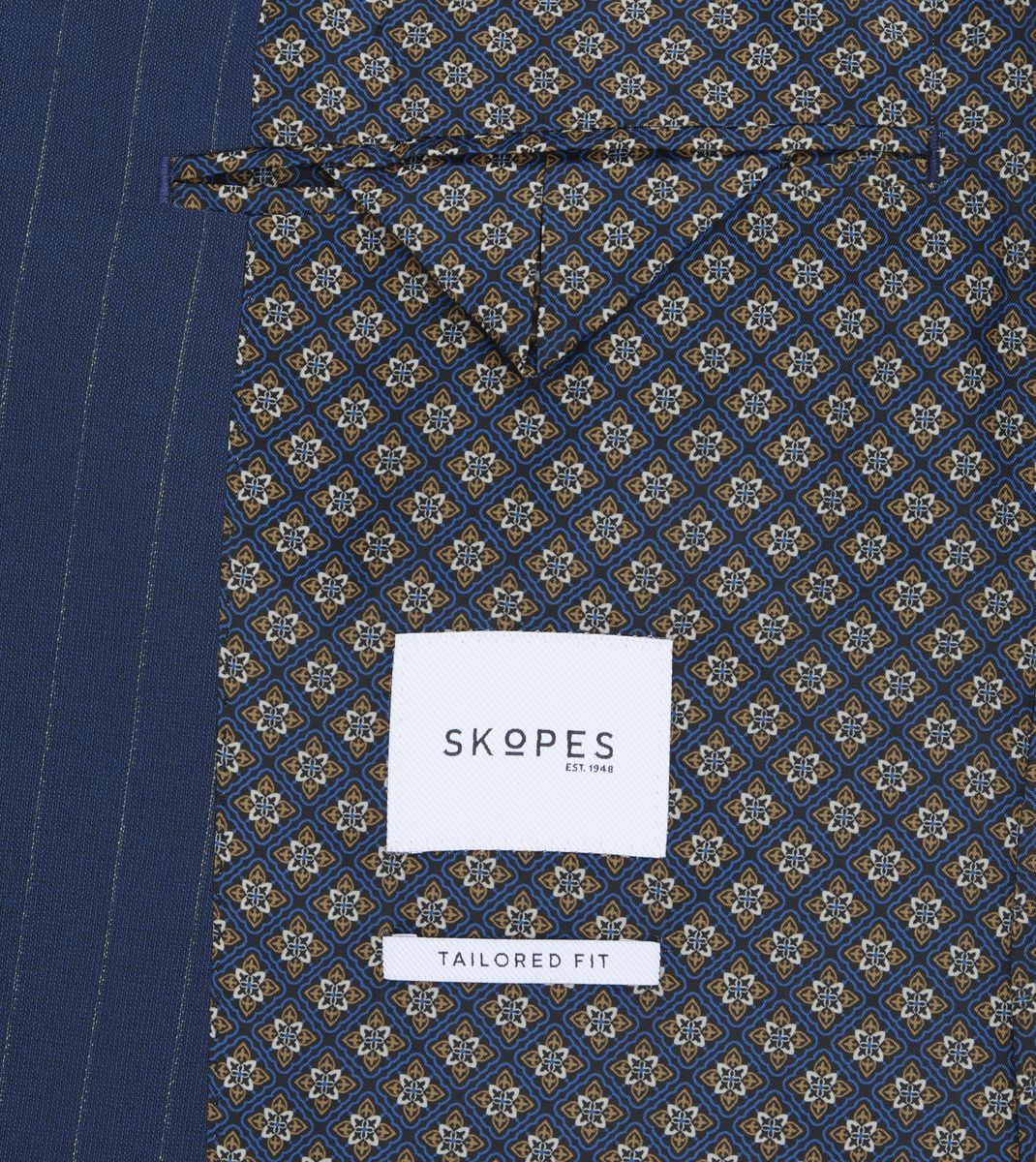 Skopes Wright Suit Tailored Fit Jacket For Men in Navy Blue Pinstripe, 36S-64L