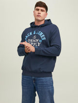 Jack & Jones Men's Plus Size Cotton Rich Pullover Hooded Top  Size XL To 6XL  Navy & Black