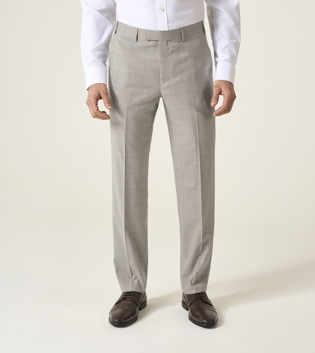 Skopes Tailored Fit Charlie Suit Trouser For Men in Stone Beige Check, 30W-58W