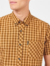 Ben Sherman Men's Short Sleeve Signature House Check Shirt in Mustard, Sizes 2XL to 5XL