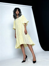 Original 1970's Vintage Cheesecloth Yellow Dress UK 8 - 12