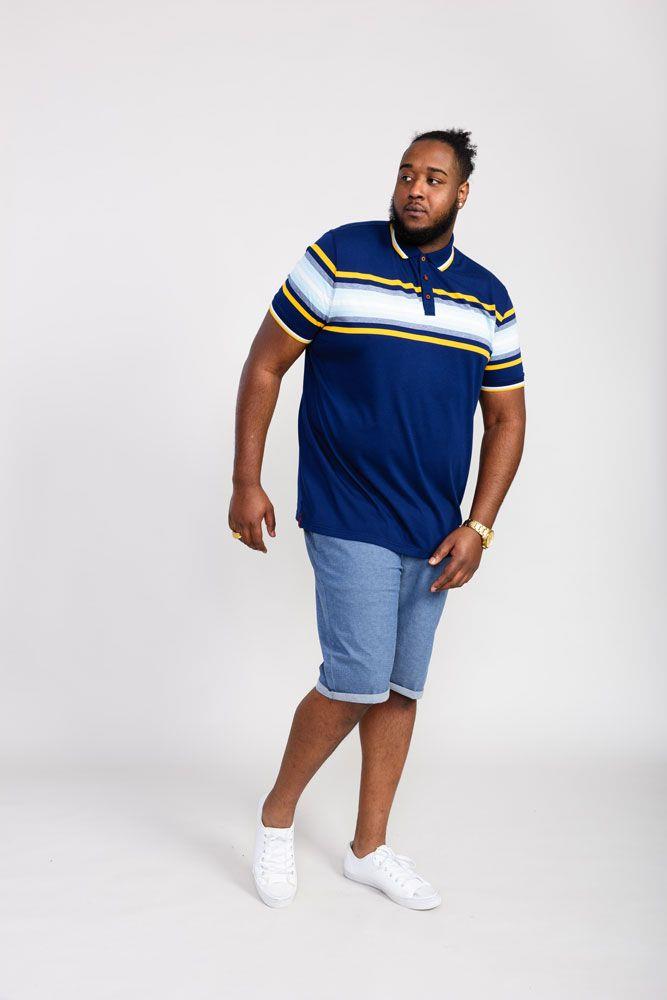 D555 Men's PELDON Chest Stripe Jersey Polo Shirt in Denim Marl 2XL to 6XL