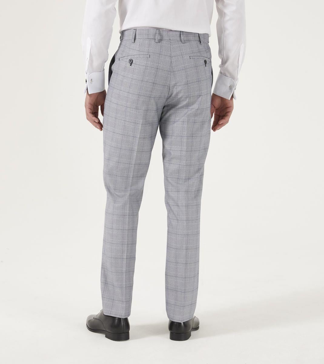 Skopes Men's Tailored Fit Anello Check Pattern Suit Trouser in Grey Waist 32 to 56