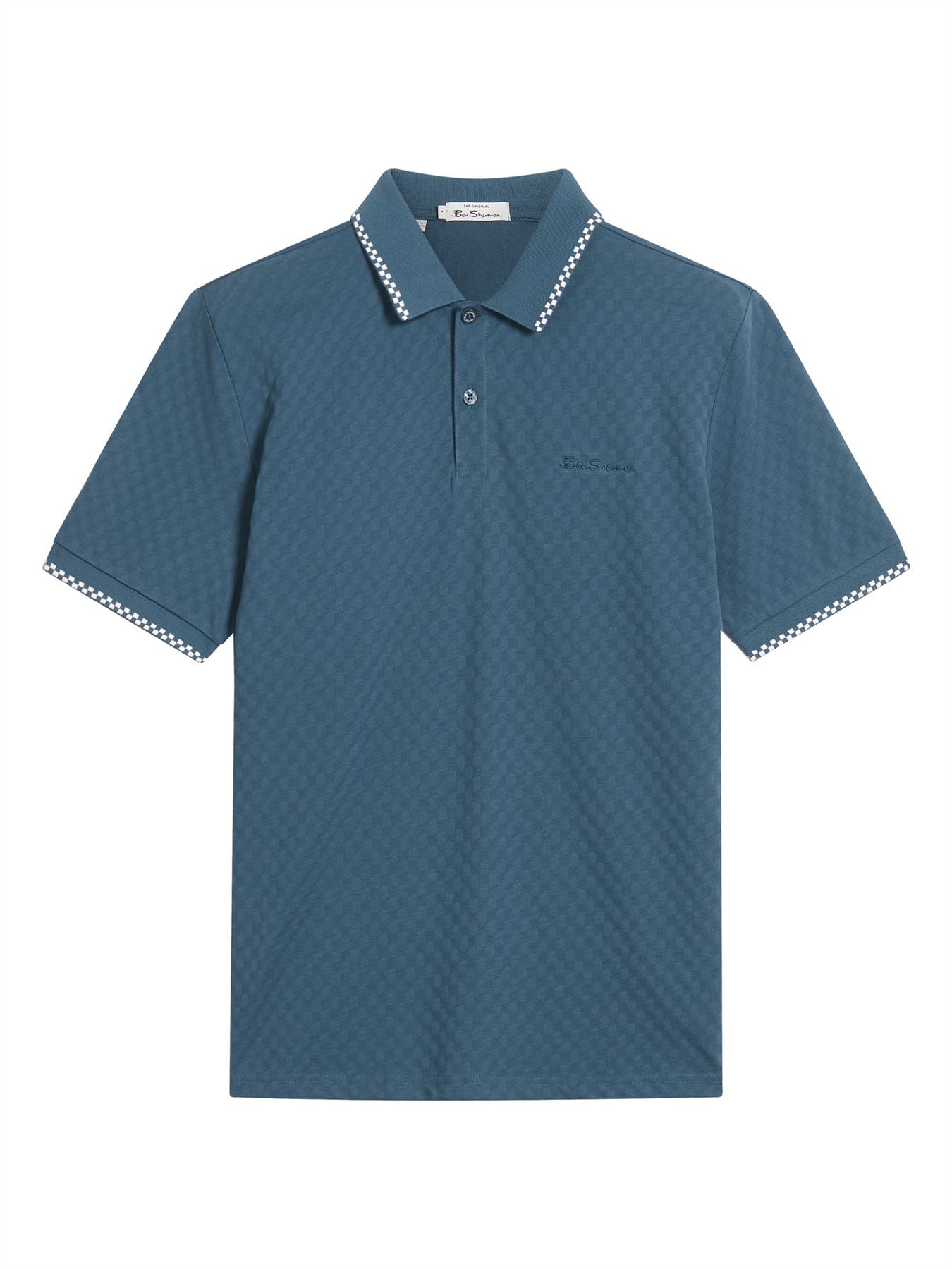 Ben Sherman Chequerboard Texture Polo Shirt For Men in Indigo, 2XL-5XL