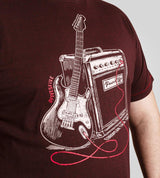 D555 BARNSLEY Guitar And Amp Printed Crew Neck T-shirt For Men in Burgundy, 2XL-10XL