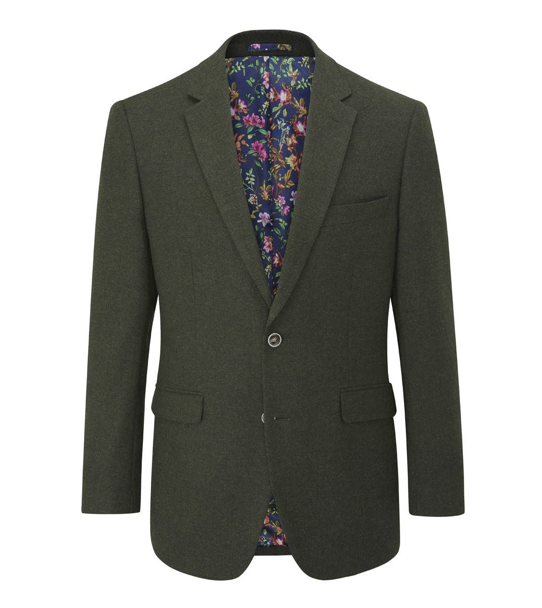 Skopes Jude Suit Tailored Fit Jacket For Men in Olive Green Tweed Herringbone, 36S to 62L