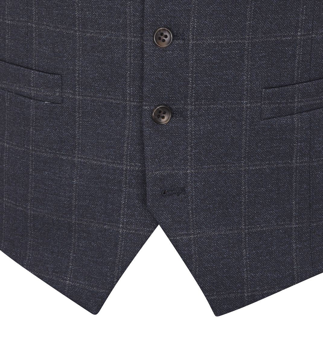 Skopes Thoresby Ultimate Comfort Suit Waistcoat For Men in Navy Blue/Grey Check, 34R to 62R
