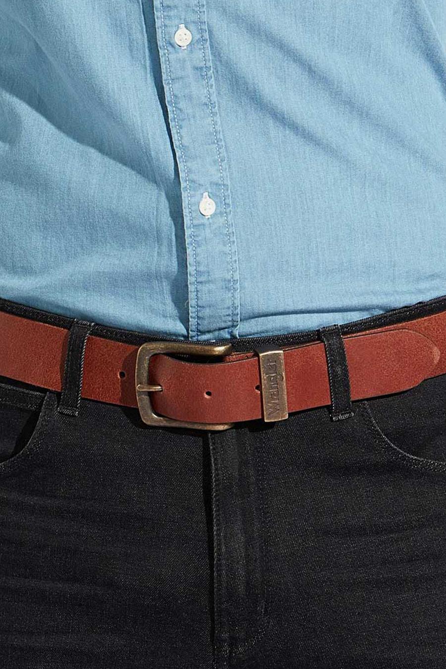 Wrangler Men's Premium Leather Metal Loop Belt in 3 Colours Size 80" to 115"