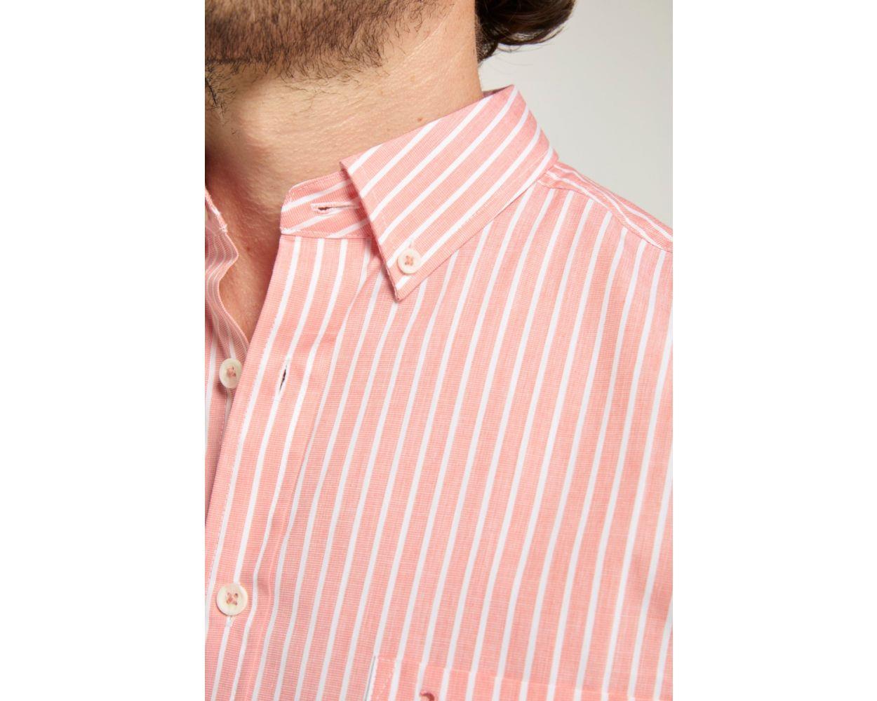 Double Two Men's Pure Cotton Short Sleeve Stripe Shirt in Pink/White 2XL to 5XL