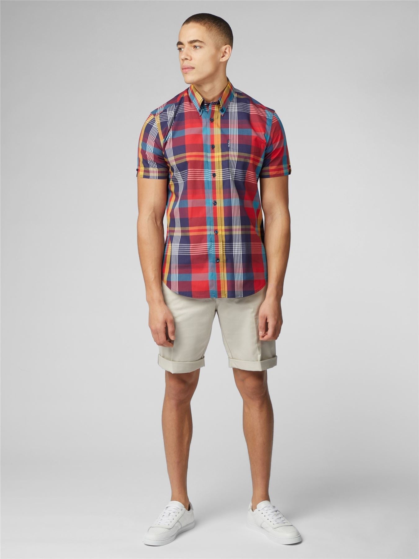 Ben Sherman Signature Large Madras Check Short Sleeve Shirt for Mens (0075938) in Scarlet, 2XL-5XL