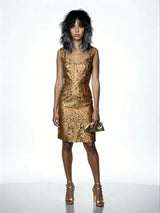 Gorgeous Original Vintage 1970's Gold / Bronze Brocade Dress UK 10 - 14