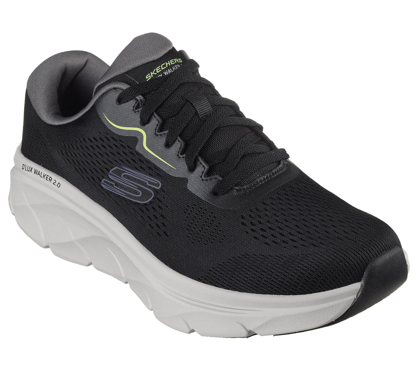Skechers Lace Up Walker Shoe For Men D'Lux Walker 2.0 Swave in Black/Lime, 5.5-14