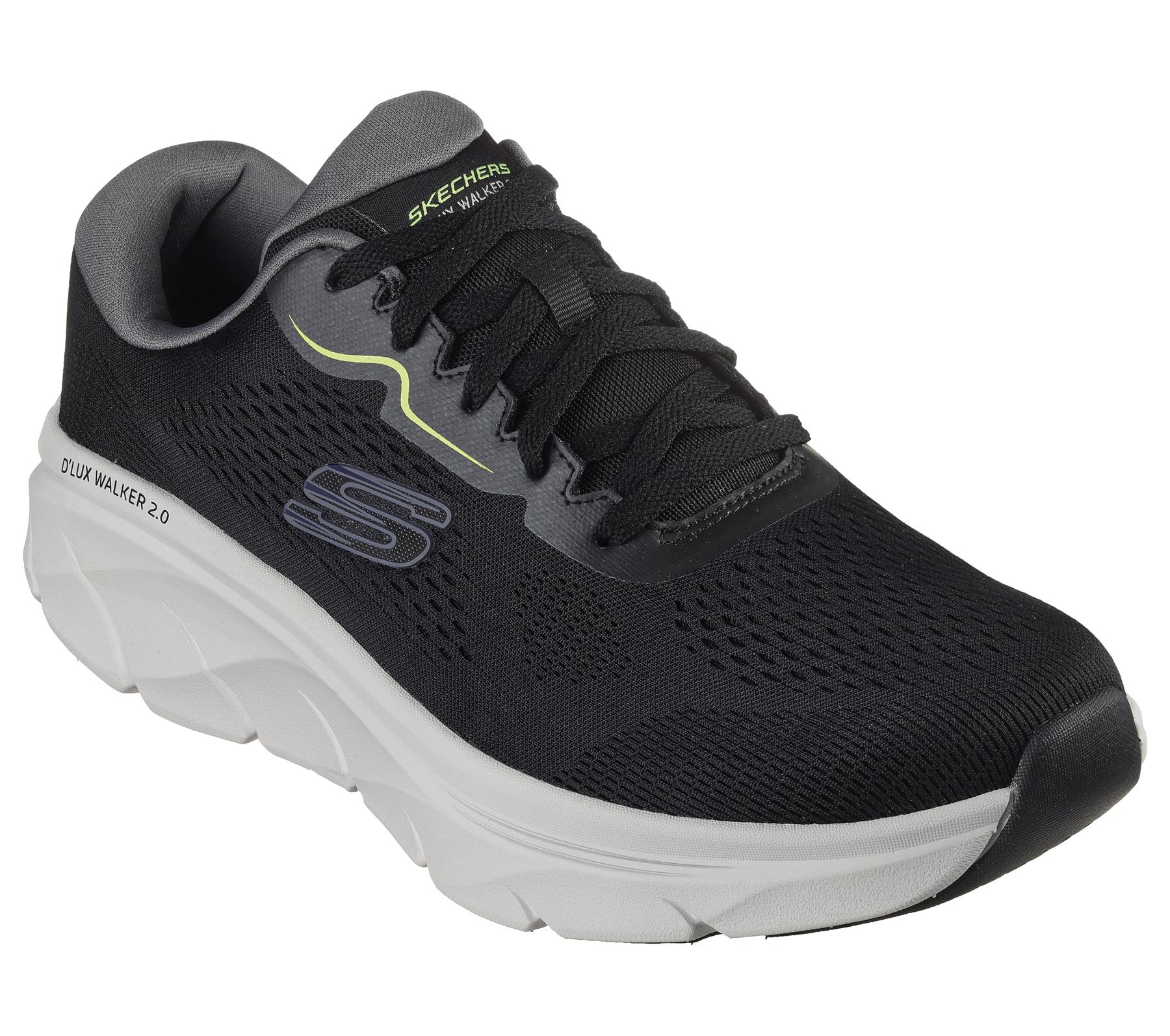 Skechers Lace Up Walker Shoe For Men D'Lux Walker 2.0 Swave in Black/Lime, 5.5-14