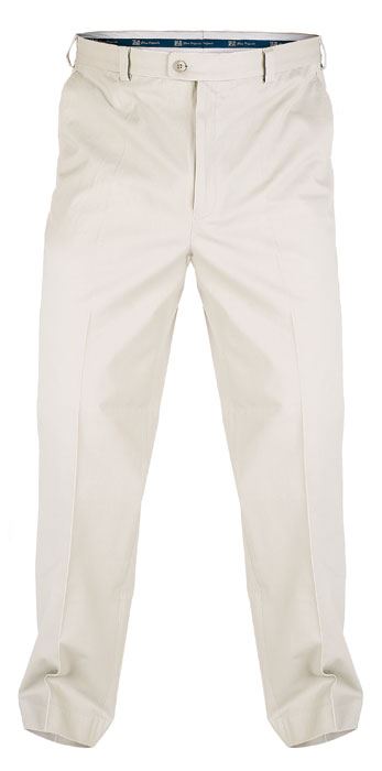 DUKE LONDON PEACHED AND WASHED COTTON CHINO TROUSERS IN WAIST SIZE 42 TO 60" & INSIDELEG 30/32/34", NAVY AND BEIGE COLORS