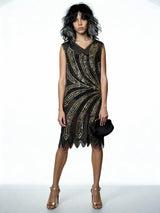 Vintage Black & Silver Sequin Flapper Dress Uk 10 - 12