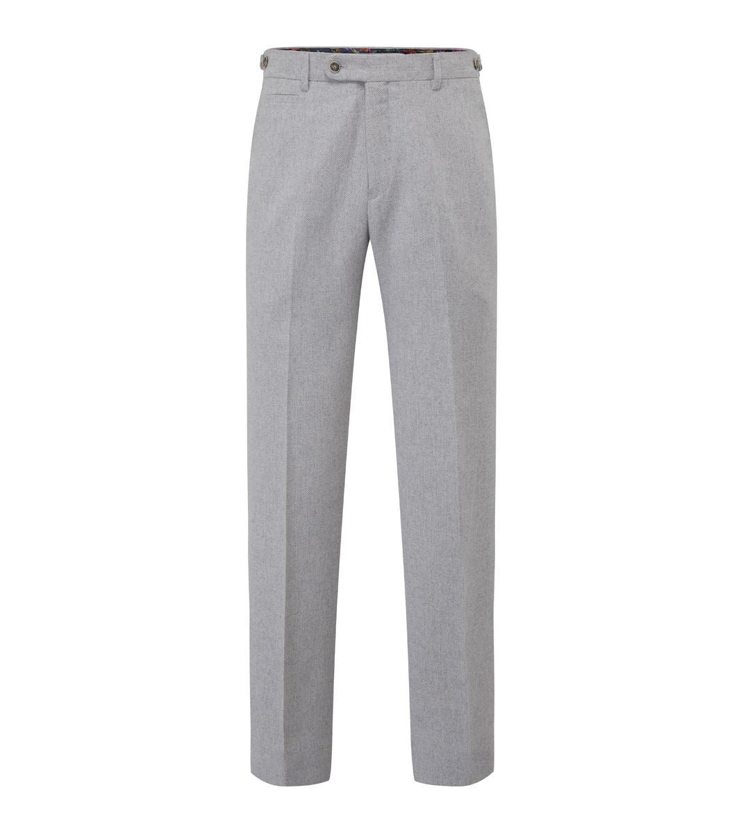 Skopes Jude Suit Trouser For Men's in Silver Herringbone, 28W to 48W