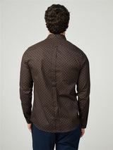 Ben Sherman Big Size Linear Geo Print Long Sleeve Shirt For Men in Black, 2XL-5XL