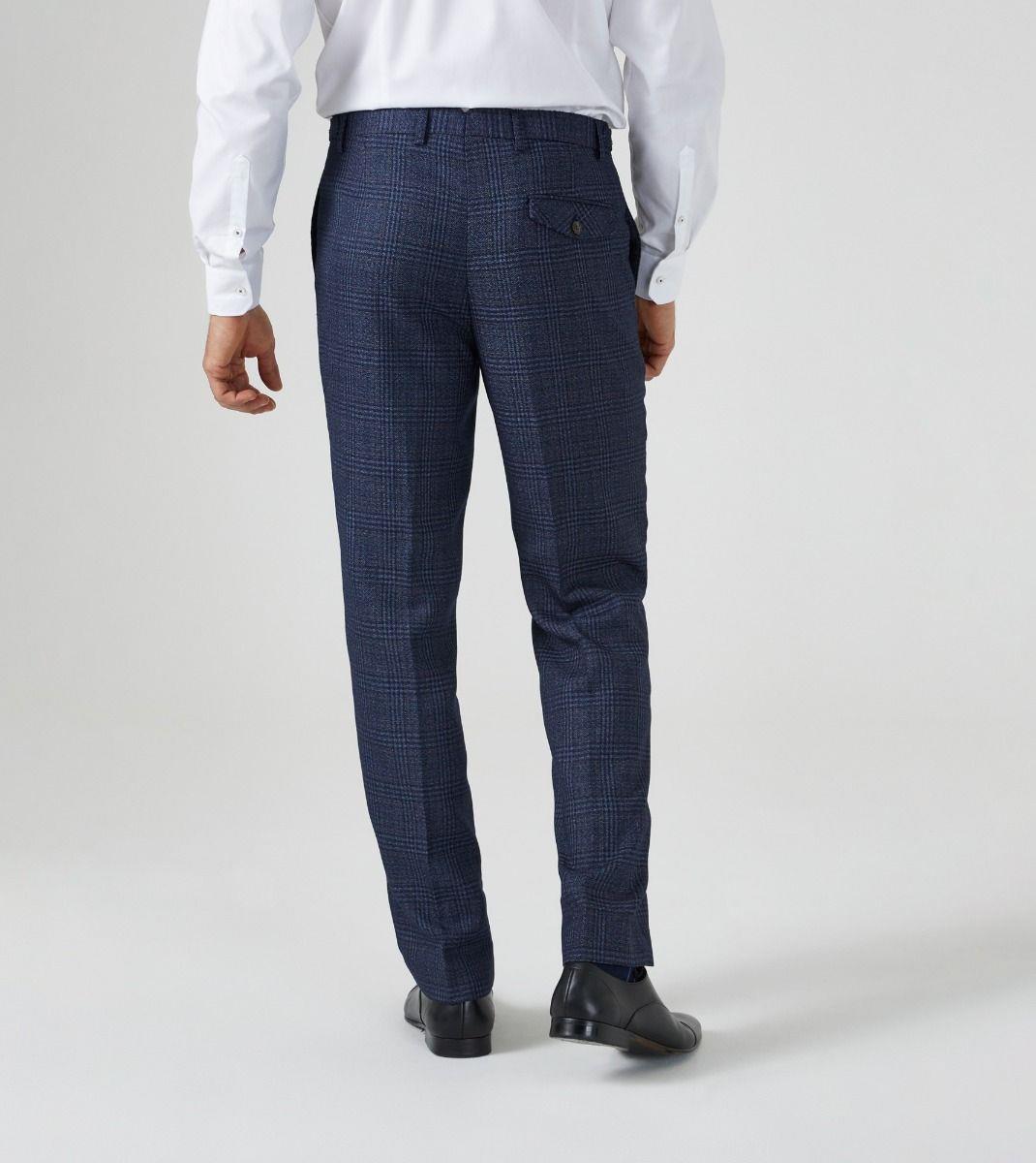 Skopes Men's Woolf Tailored Fit Trouser in Navy Check 28 Short to 66 Regular