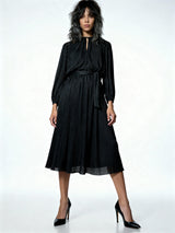 1970'S Vintage Original Black Pleated Long Sleeved Dress Uk 10 - 12