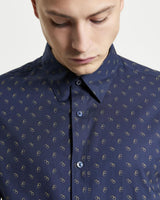 Ben Sherman Stipple Print Short Sleeve Shirt For Men in Dark Navy, 2XL-5XL
