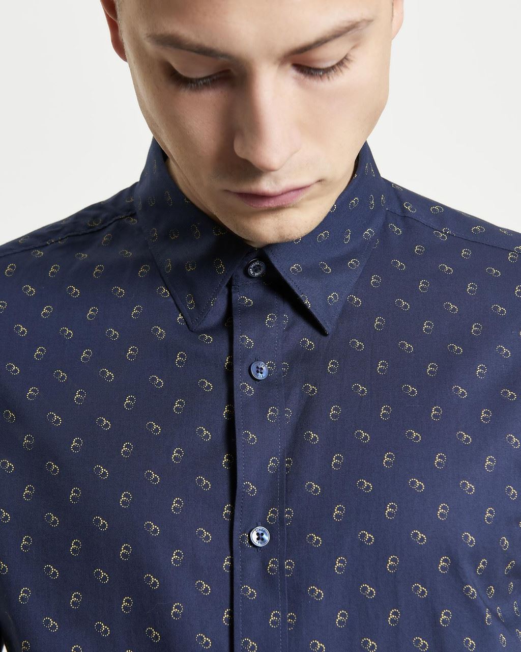 Ben Sherman Stipple Print Short Sleeve Shirt For Men in Dark Navy, 2XL-5XL