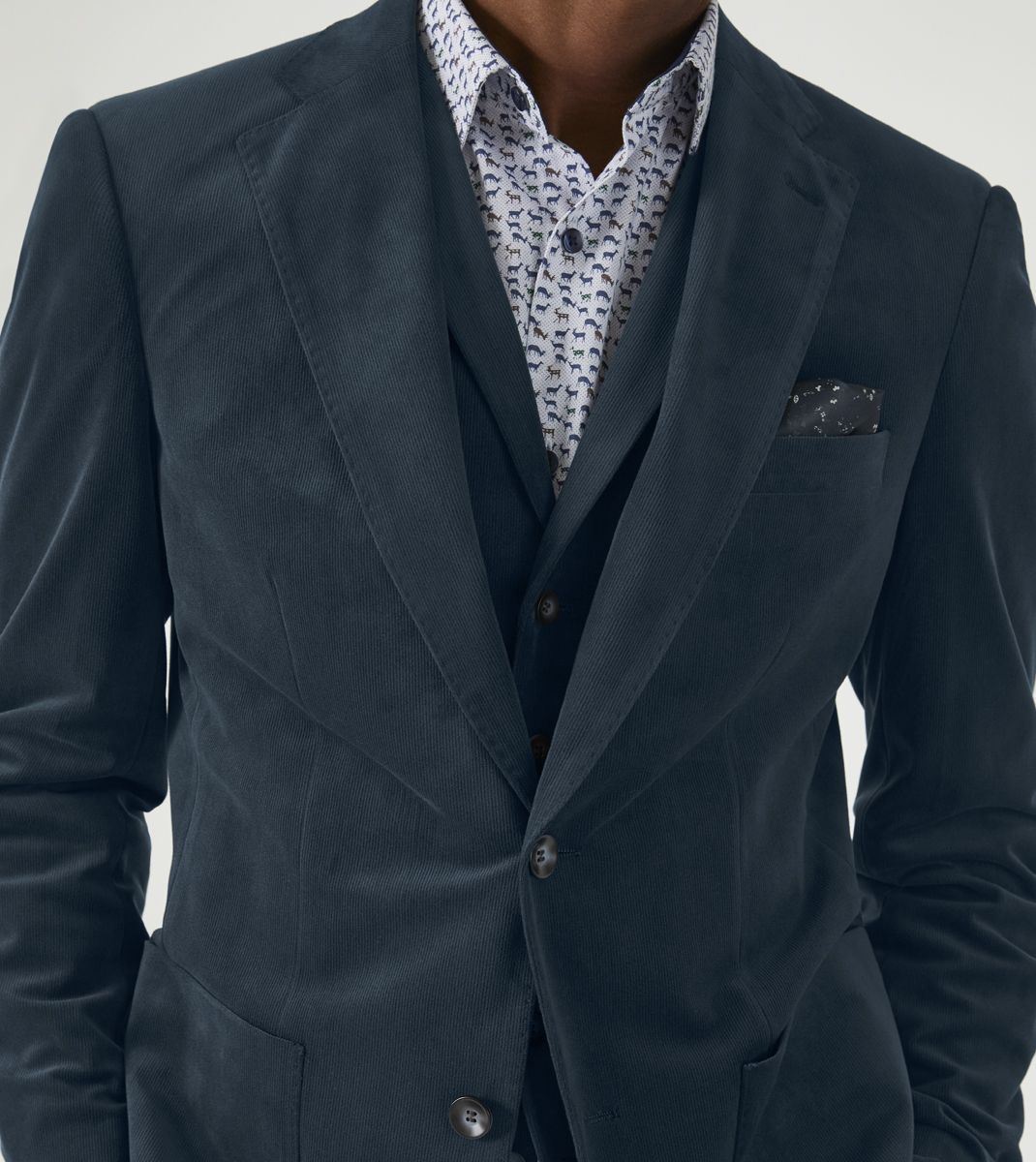 Skopes Atkinson Suit Tailored Fit Jacket For Men in Teal Blue Corduroy, 34S to 62L