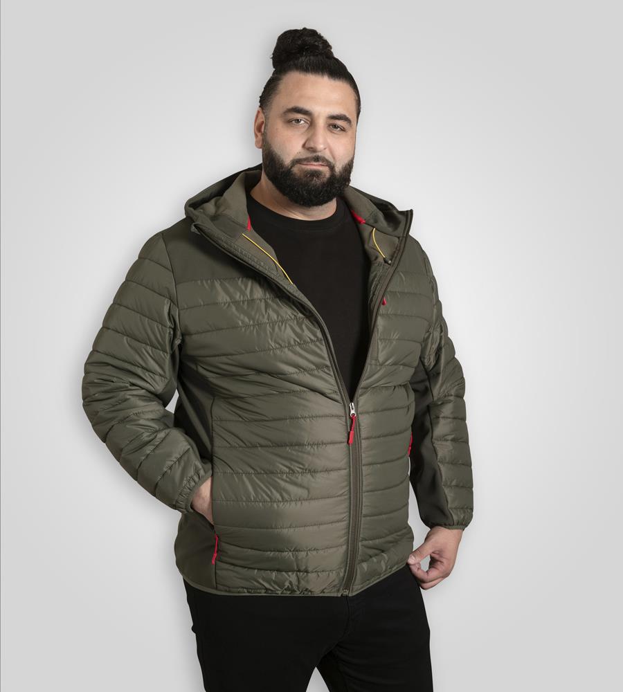 D555 NORTHFIELD Hybrid Soft Shell Quilted Hooded Jacket For Men in Khaki, 2XL-6XL