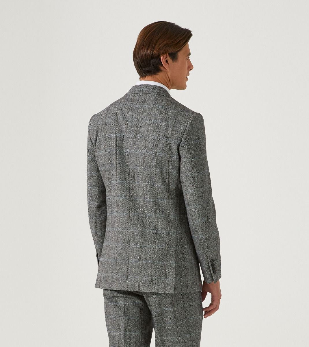 Skopes Rowan Suit Tailored Fit Jacket For Men in Grey Herringbone Check, 34S to 64L