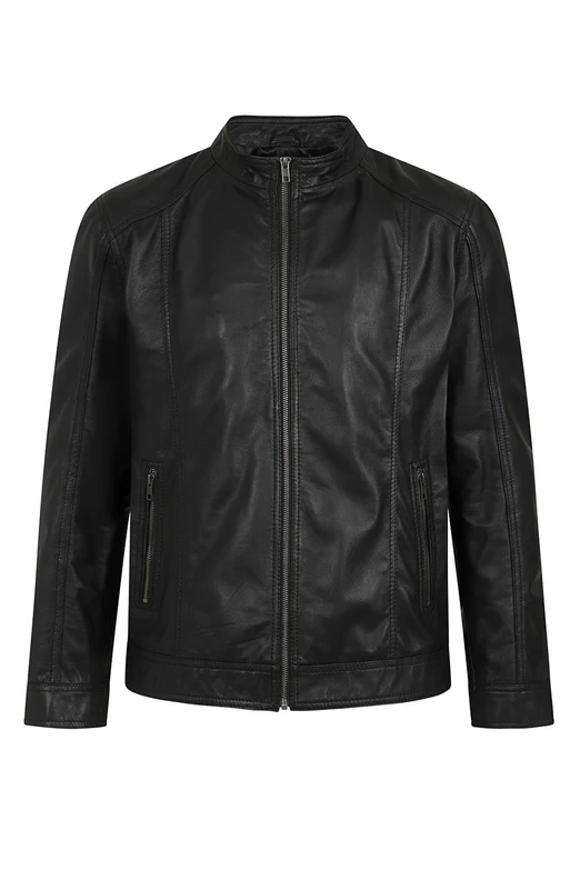 Men's Leather Zip-Up Jacket, Biker Style | Black