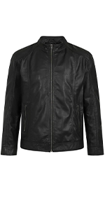 Men's Leather Zip-Up Jacket, Biker Style | Black