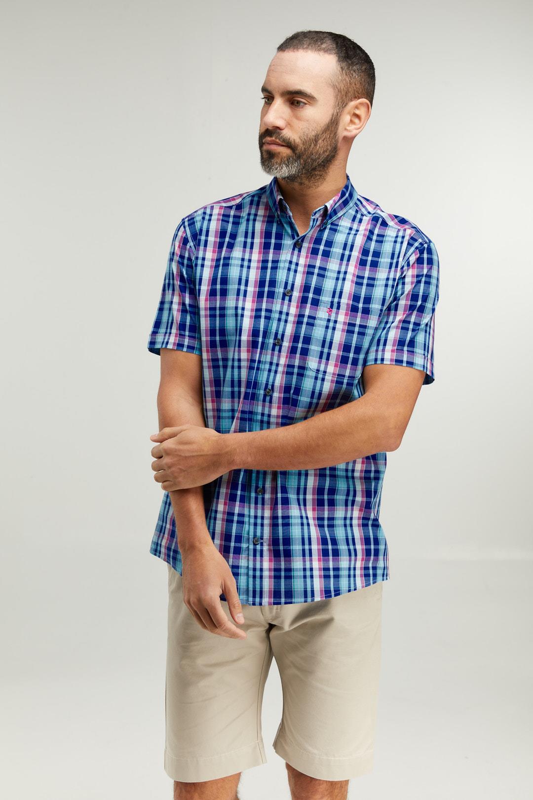 Double Two Life Style Men's Pure Cotton Short Sleeve Check Shirt (1040A) 2XL-5XL