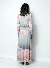 1970's Original Vintage Grey Leonard Floral Maxi Dress UK 10 -12