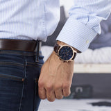 Tommy Hilfiger Men’s Watch Leather Brown Strap With Blue Dial And Gold Case 1791399