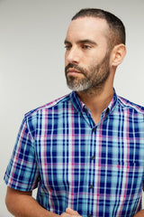 Double Two Life Style Men's Pure Cotton Short Sleeve Check Shirt (1040A) 2XL-5XL