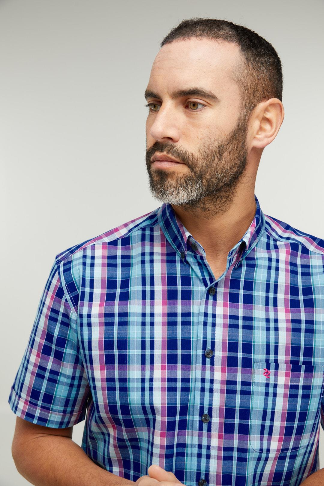 Double Two Life Style Men's Pure Cotton Short Sleeve Check Shirt (1040A) 2XL-5XL