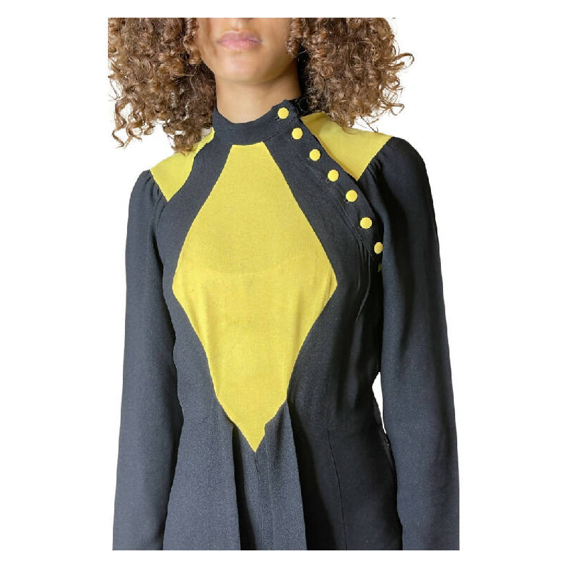 Rare Vintage 1970's Original Black & Yellow Dress Designed by Ossie Clark UK 8 - 10