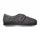 Padders Ladies Slippers 2E Fit Vulcanised CAMILLA - CHARCOAL WOVEN SPOT