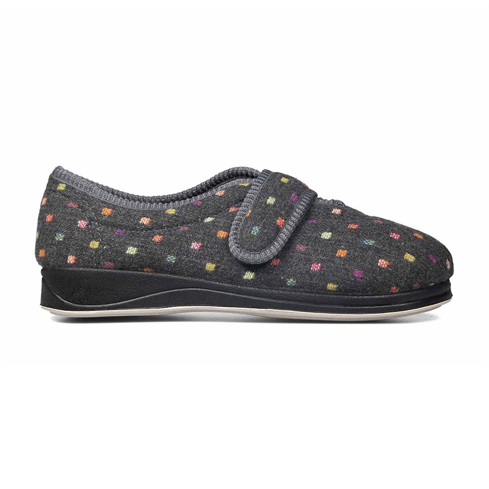 Padders Ladies Slippers 2E Fit Vulcanised CAMILLA - CHARCOAL WOVEN SPOT