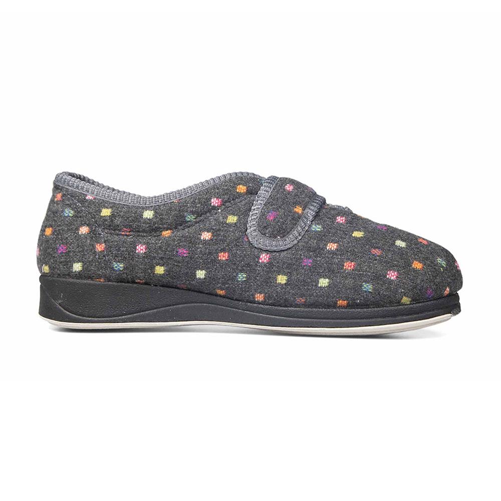 Padders Ladies Slippers 2E Fit Vulcanised CAMILLA - CHARCOAL WOVEN SPOT
