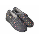 Padders Ladies Slippers 2E Fit Vulcanised CAMILLA - CHARCOAL WOVEN SPOT