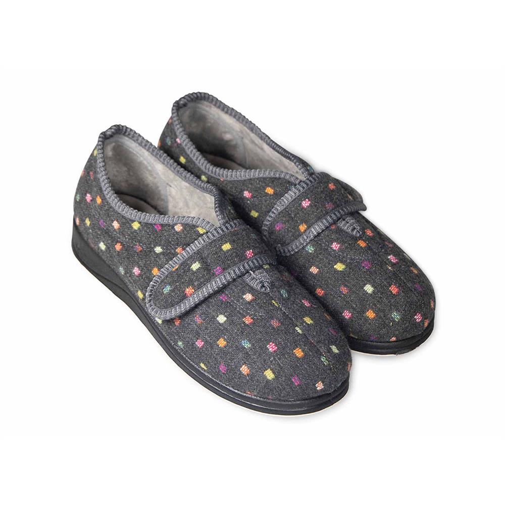 Padders Ladies Slippers 2E Fit Vulcanised CAMILLA - CHARCOAL WOVEN SPOT