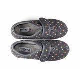 Padders Ladies Slippers 2E Fit Vulcanised CAMILLA - CHARCOAL WOVEN SPOT